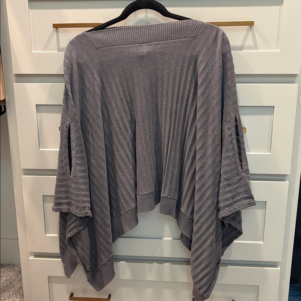 Lulu Grey Ribbed Poncho Sweater